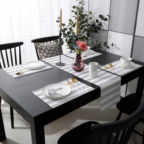 Gray Striped Table Runner and Placemats Set of 4 Modern Farmhouse