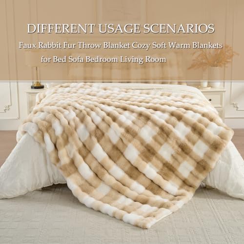 760GSM Faux Rabbit Faux Fur Throw Blanket,Super Thick Warm Bubble