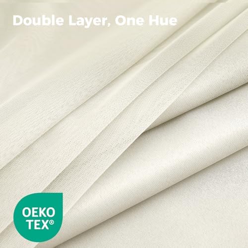 100% Blackout Curtains for Bedroom, Double Layer Beige 108" L