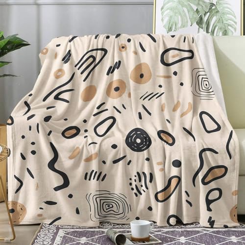 Neutral Abstract Blanket King Size, Beige Boho Fleece Throw Blanket