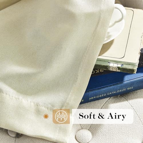DONREN Cream Linen Curtains 84 Inch Length for Bedroom 2 Panels Back