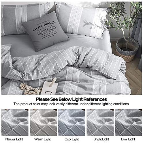 BISELINA Striped Duvet Cover Set 3pcs 100% Washed Cotton Linen Like