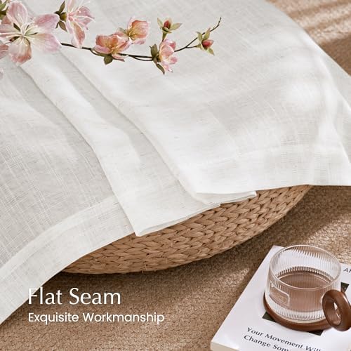 NICETOWN Linen Blend Semi Sheer 108 inch Curtains, Grommet Thick Flax