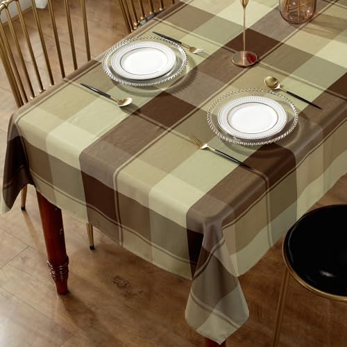 Honellaty Checkered Rectangle Tablecloth 52" x 70"inch Taupe