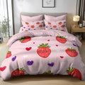 King Duvet Cover Set Fruit Strawberry Heart Pattern Bedding with