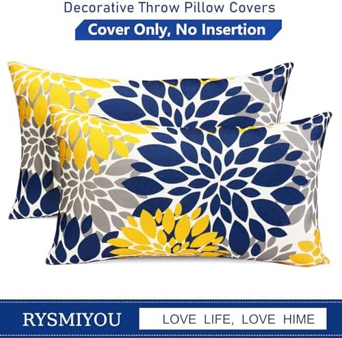 Decorative Throw Pillow Covers Set of 2 Blue Yellow pillow covers