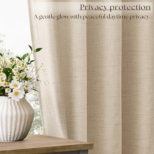 Extra Long Curtains 120 Inch Length Linen Blend Warm Beige 2 Panels