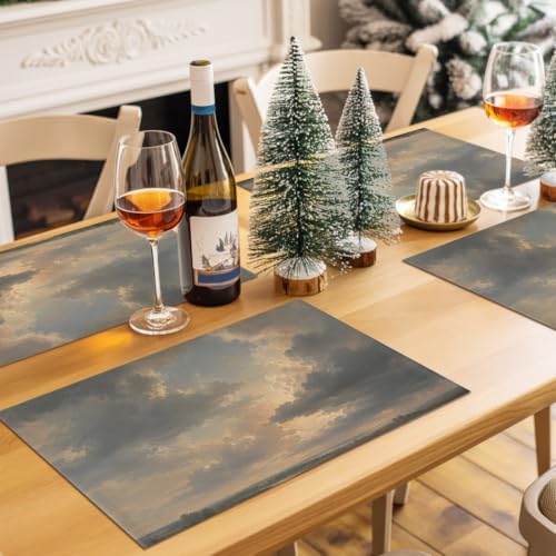 Sky Clouds Placemats Set of 8, Cotton Linen Fabric Place Mats, Rustic