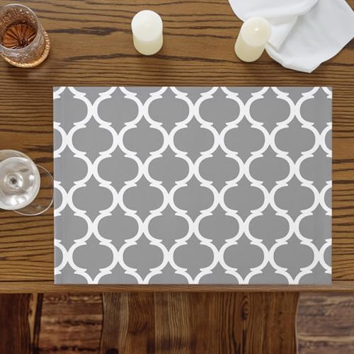 Grey Morocco Plaid Placemats Set of 8, Cotton Linen Fabric Place Mats