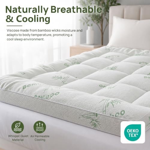 Queen Mattress Topper, 1200 GSM Viscose Derived from Bamboo Pillow-Top