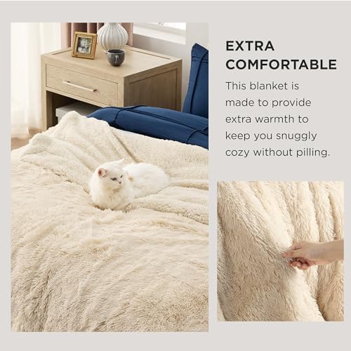 Bedsure Faux Fur Fluffy Sherpa Throw Blanket Couch Twin Beige 60"x80"