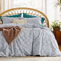 Bedsure Light Grey Boho Duvet Cover Queen, Soft Vintage Embroidery