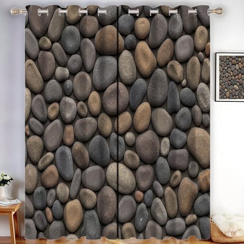 Blackout Pebble Texture Curtains for Bedroom, Gray Curtains 63 Inch