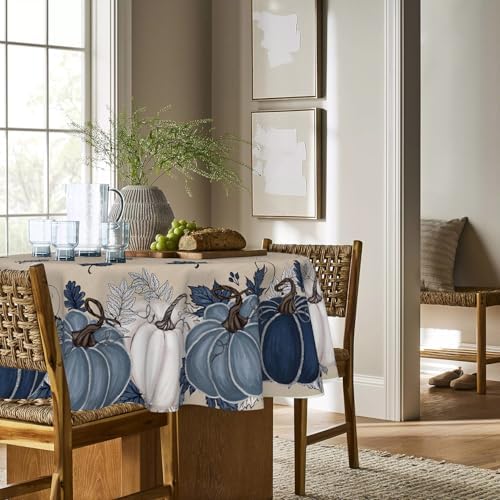 Horaldaily Fall Tablecloth 90 x 90 Inch Round Autumn Harvest Blue