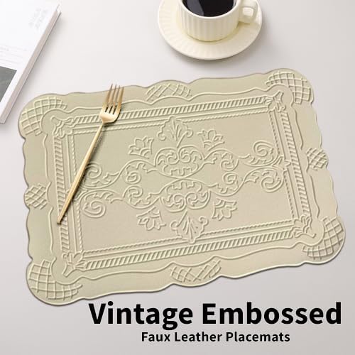 Faux Leather Placemats Set of 6,Embossed,Waterproof Heat Resistant