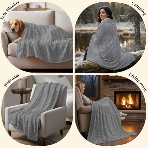 Slate Gray Fleece Throw Blanket Rustic Minimalist Solid Color Woven
