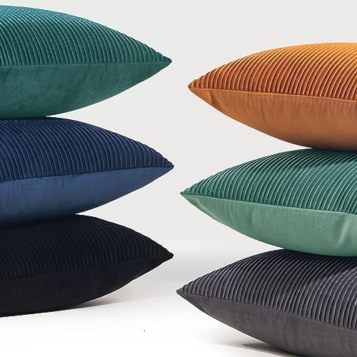 YCOLL Navy Blue Pillow Covers 22x22 Set of 2 Velvet Striped Pattern