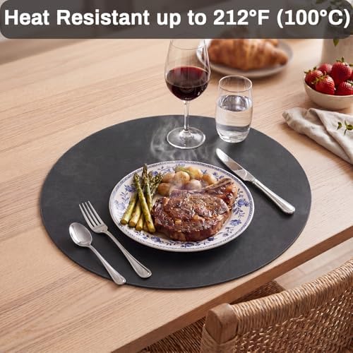 SHACOS Faux Leather 13" Round Placemats Set of 6, Gray Place Mats