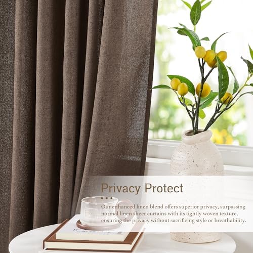 RYB HOME Linen Semi Sheer Curtains for Bedroom Living Room 96 inches