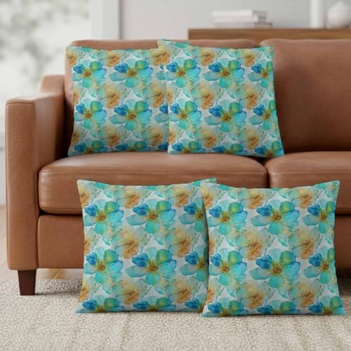 Throw Pillow Covers 18x18 Inch Teal Flower Pillow Cases for Couch Sofa