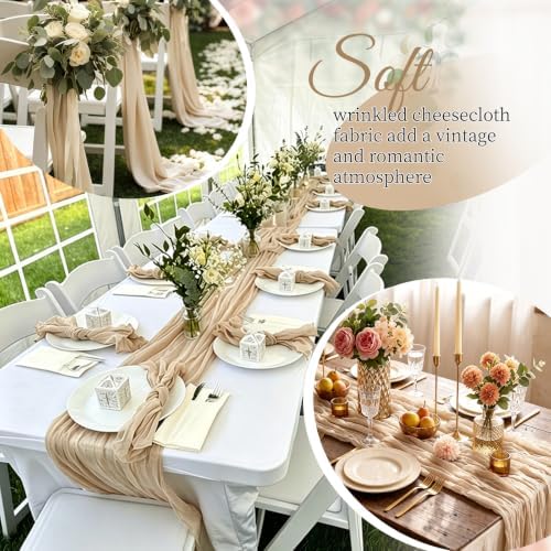 12 Pack Beige Cheesecloth Table Runner, Gauze Table Runners 17 x 108