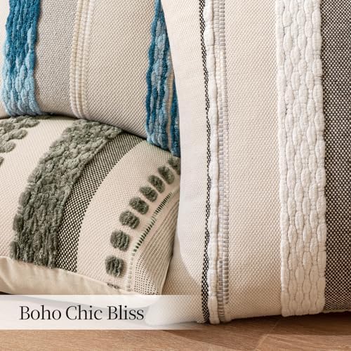 ANRODUO Boho Decorative Throw Pillow Covers White Stripe 20x20 Pack of