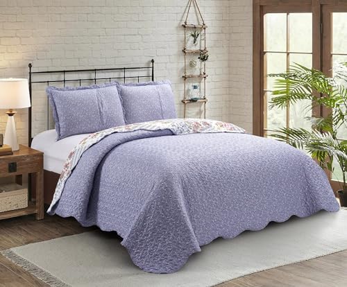 Brilliant Sunshine Rose Violet Patchwork Quilt Set, Full/Queen Size
