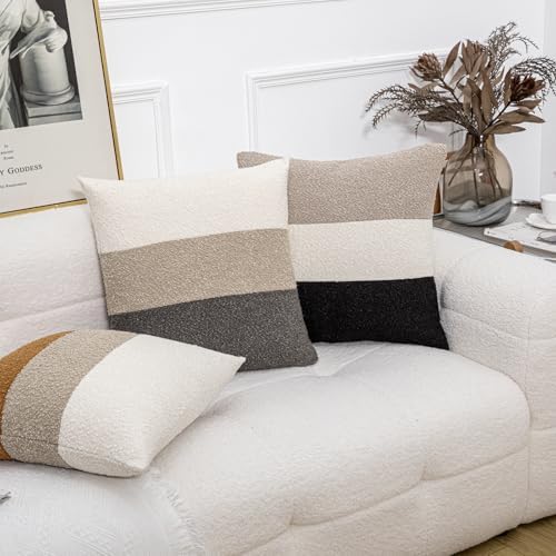 18x18 Boucle Striped Throw Pillow Covers Set of 2 Oatmeal Cream Black