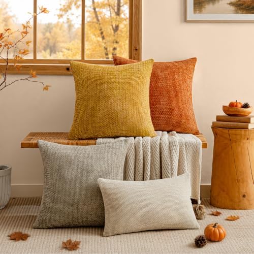 a moment Mustard Yellow Chenille Throw Pillow Covers 20x20 Inch Pack
