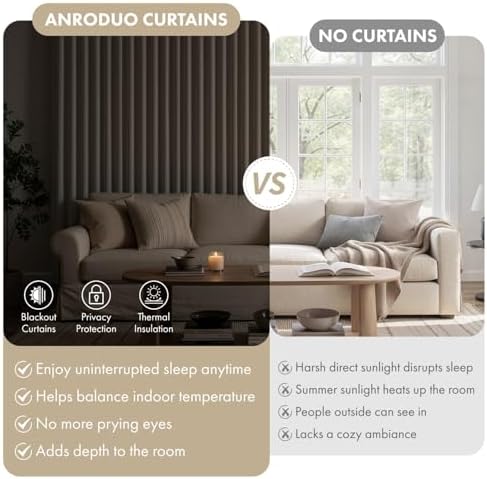 ANRODUO Cream Beige Back Tab Blackout Curtains 63 Inch Long 2 Panels