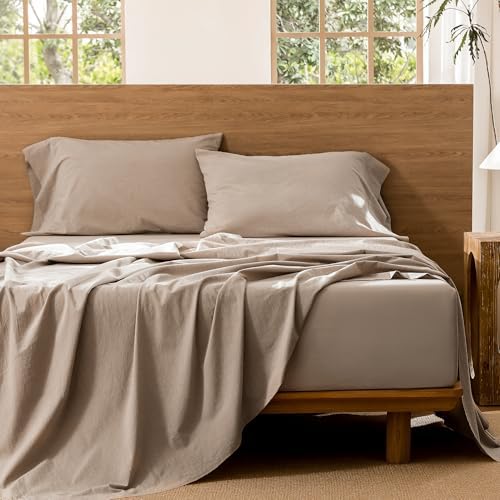 MooMee Sheet Set 100% Washed Cotton Linen-Like Extra Deep Pocket King