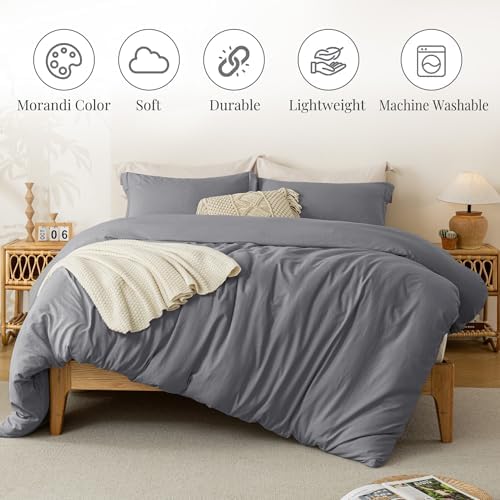 MILDLY Duvet Cover King Ultra Soft Comforter Cover Set 3pcs, Dark Grey