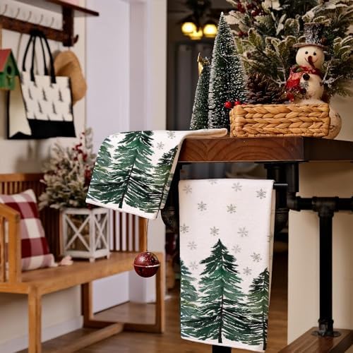 ARKENY Christmas Kitchen Towels Set of 2,Green Tree Xmas Decor