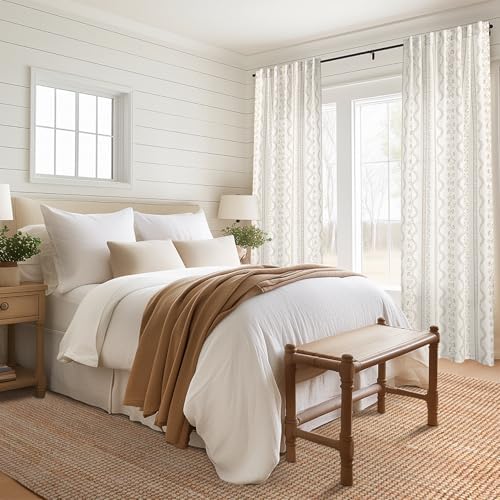 Linen Curtains 96 Inches Long 2 Panel Set,Modern Farmhouse Floral