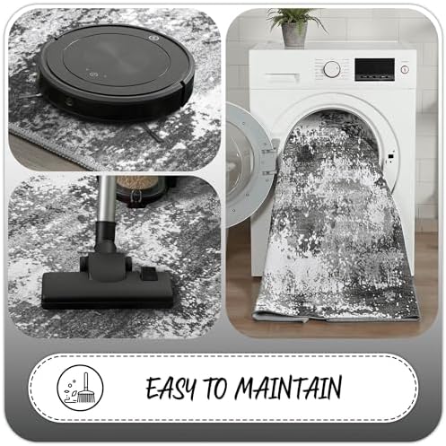 Grey 2x5 Washable Entryway Runner Rug Non Slip for Hallways Kitchen