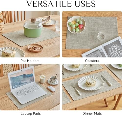 Softalker Faux Linen Cloth Placemats Set of 8-12 x 18 Inch, Beige