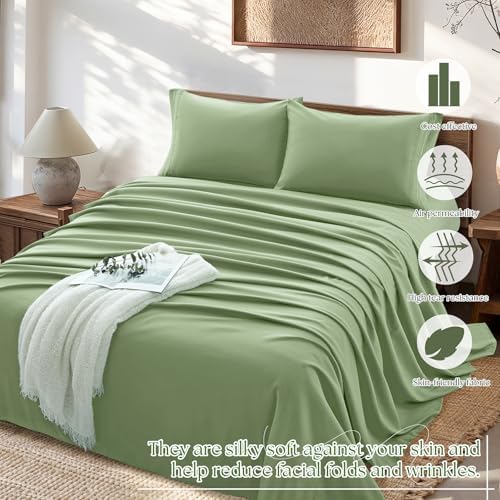 Vonty Full Sage Green 1800 Thread Count Microfiber Sheet Set, 4-Piece