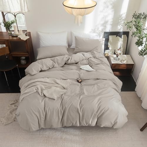 FOSSA Duvet Cover Set 100% Washed Cotton Linen Feel Full