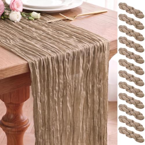 Wokceer 12Pack Nude Cheesecloth Table Runner,Gauze Table Runner
