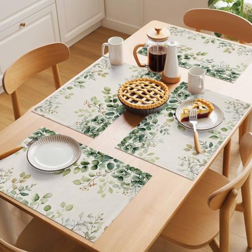 Placemats Set of 8, Eucalyptus Woven Placemat, Linen Place Mats for