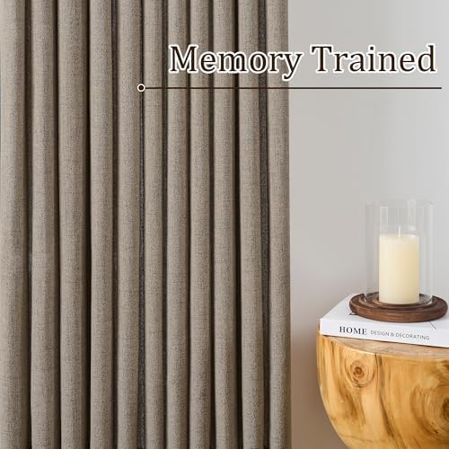 96 Inch Long Pinch Pleat Curtains 2 Panels Set Linen Khaki,W42xL96