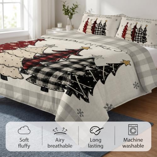 Merry Christmas Duvet Cover Set 3 Pieces with Zipper Closure, Xmas
