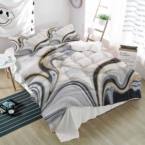 Duvet Cover Set Queen, Abstract Gray Marble Texture 3 Piece Bedding