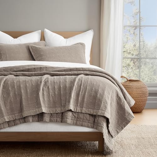 EVERGRACEHOME Stonewashed Cotton Quilt Set, King Size, Truffle Taupe
