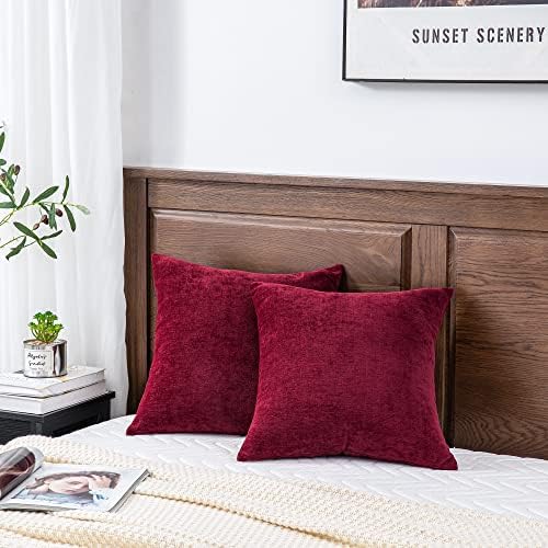 GAWAMAY Burgundy Red Chenille Throw Pillow Covers 20x20 Set of 2 for