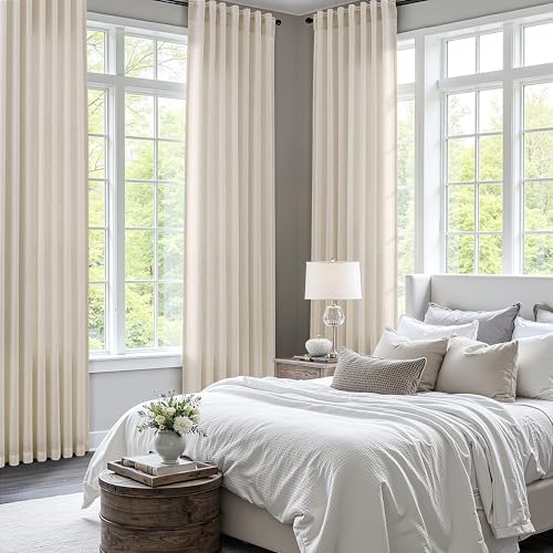 BOODII Linen Curtains 120 Inch Long 10ft for Living Room Birch Beige