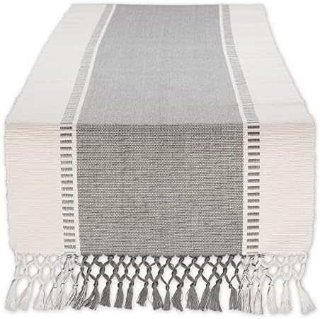 DII Dobby Stripe Table Runner, 13x108 Cool Gray & Cream Background