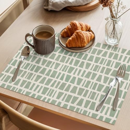 Round Placemats Set of 8 Neutral Linear Grid Place Mats Minimalist