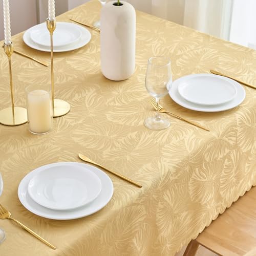 Square Tablecloth 54x54 Inch Golden Table Cloth Leaves Pattern