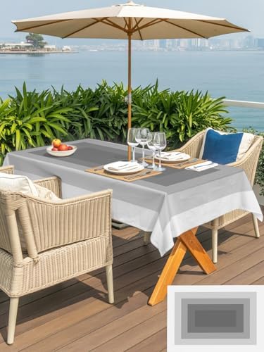 Gray Gradient Color Block Outdoor Tablecloth with Umbrella Hole and